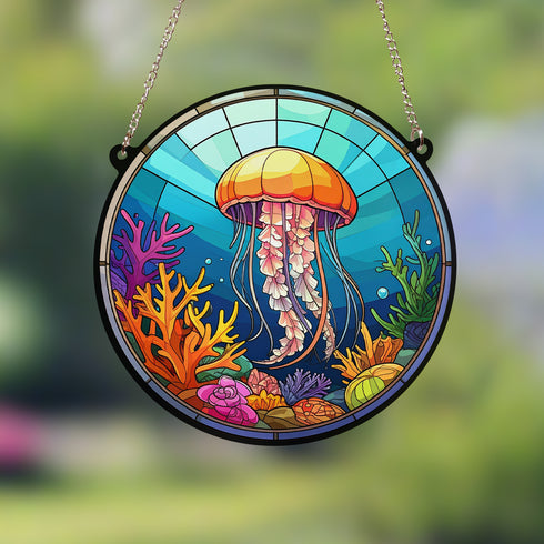 Jellyfish Stained Glass Effect Suncatcher